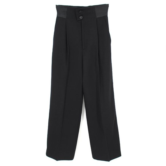Yves Saint Laurent Pants - Yves Saint Laurent Black Wool High Waist Wide Leg Pleated Pants size 40 US 8 YSL